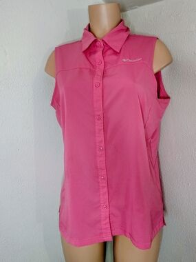 Columbia Women's Omni-Shade Sleeveless Button Down Shirt - Pink - Large
